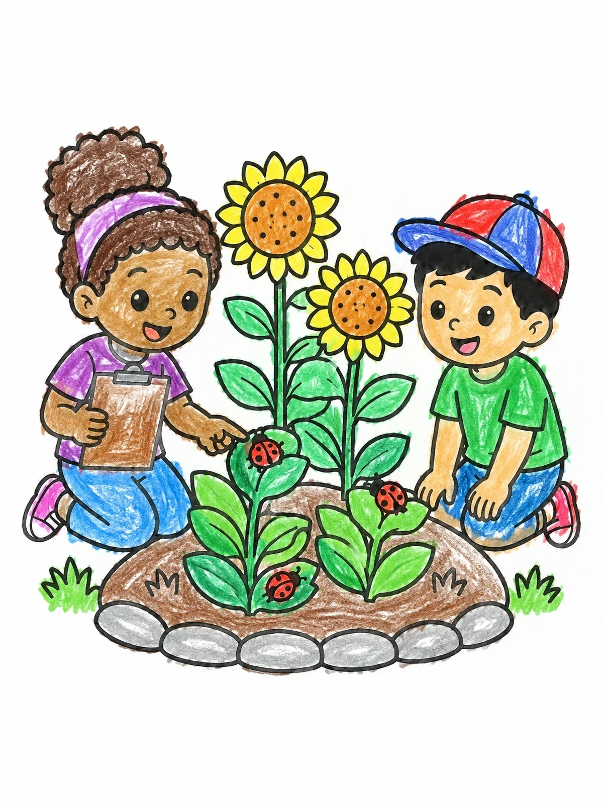 Colored example of the Garden Bug Scavenger Hunt coloring page
