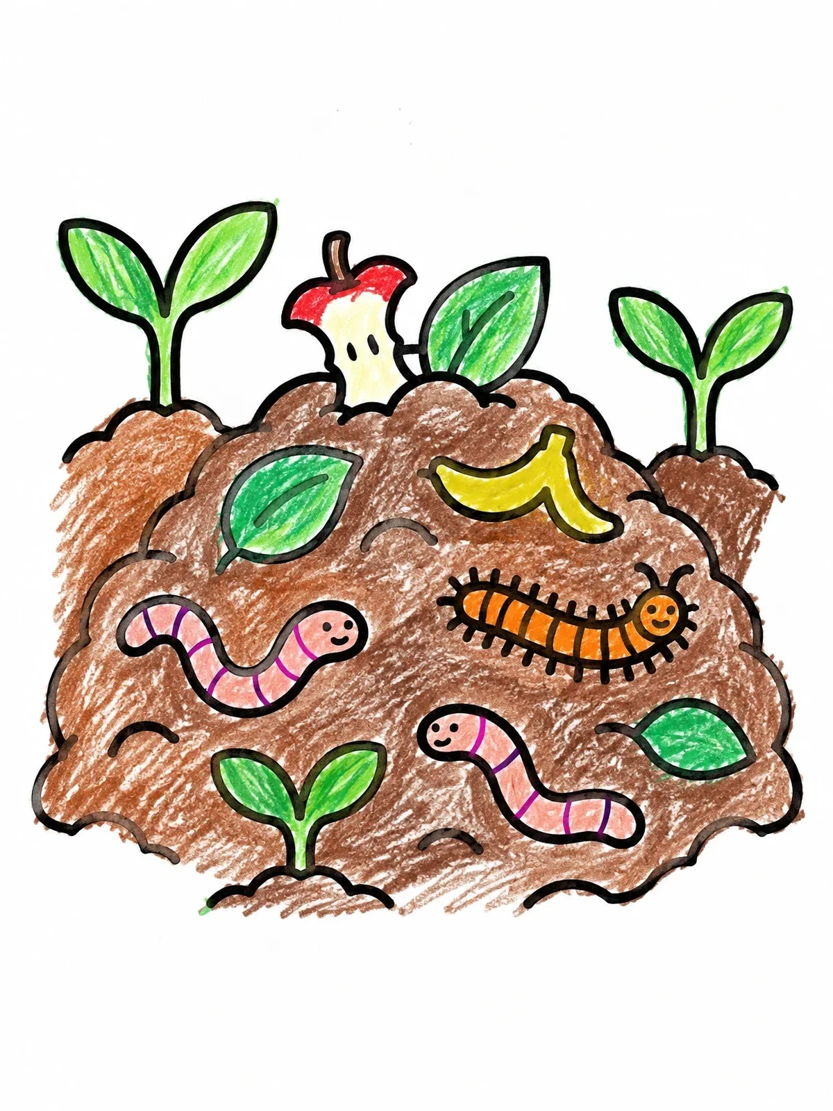 Colored example of the Garden Compost Pile With Friendly Worms coloring page