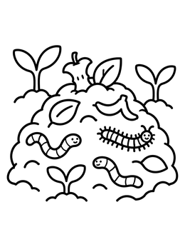 Free printable Garden Compost Pile With Friendly Worms coloring page