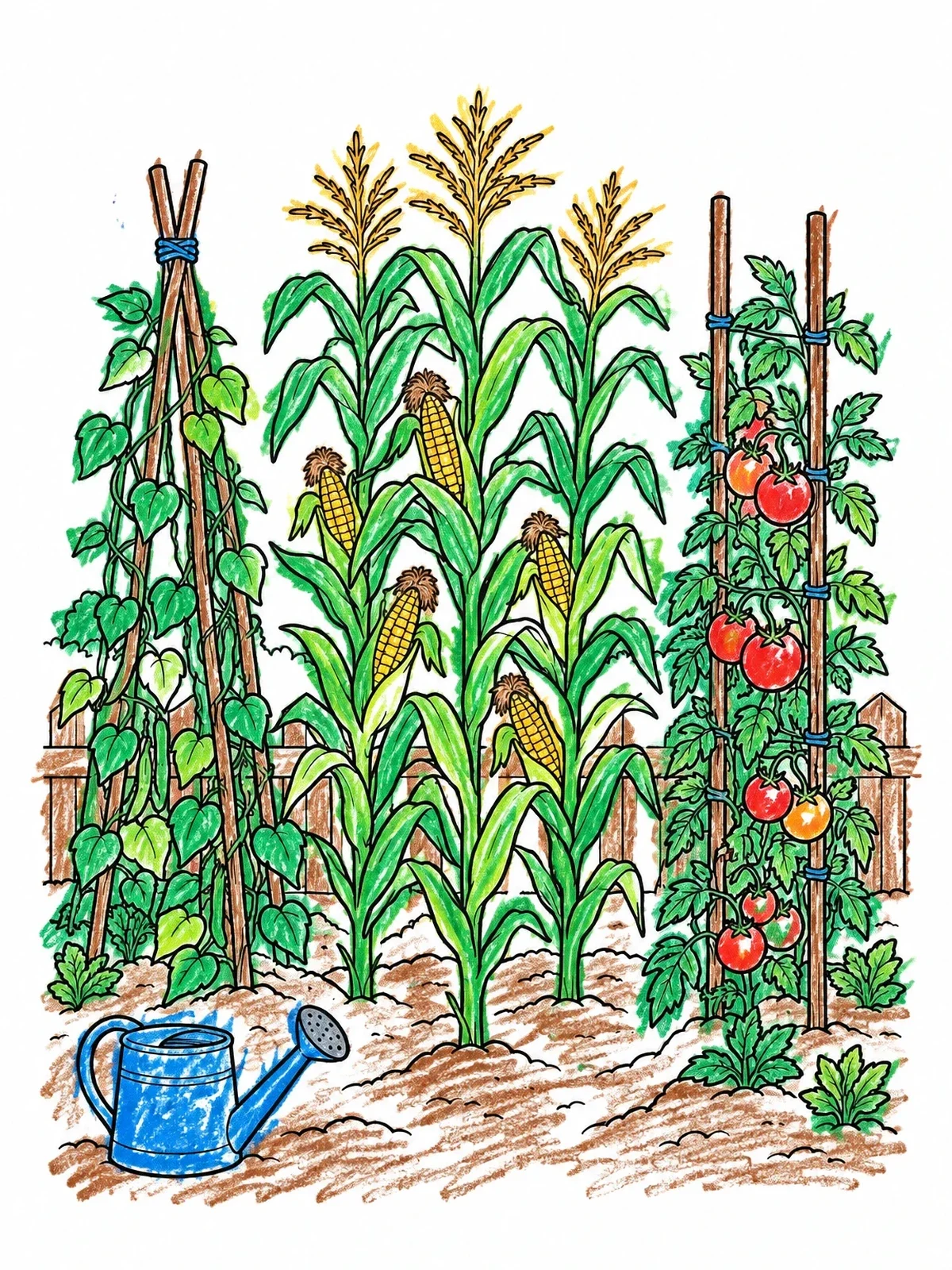 Colored example of the Garden Corn Stalks And Vegetables coloring page