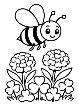 Free printable Cute Bee Flying Over Flowers coloring page