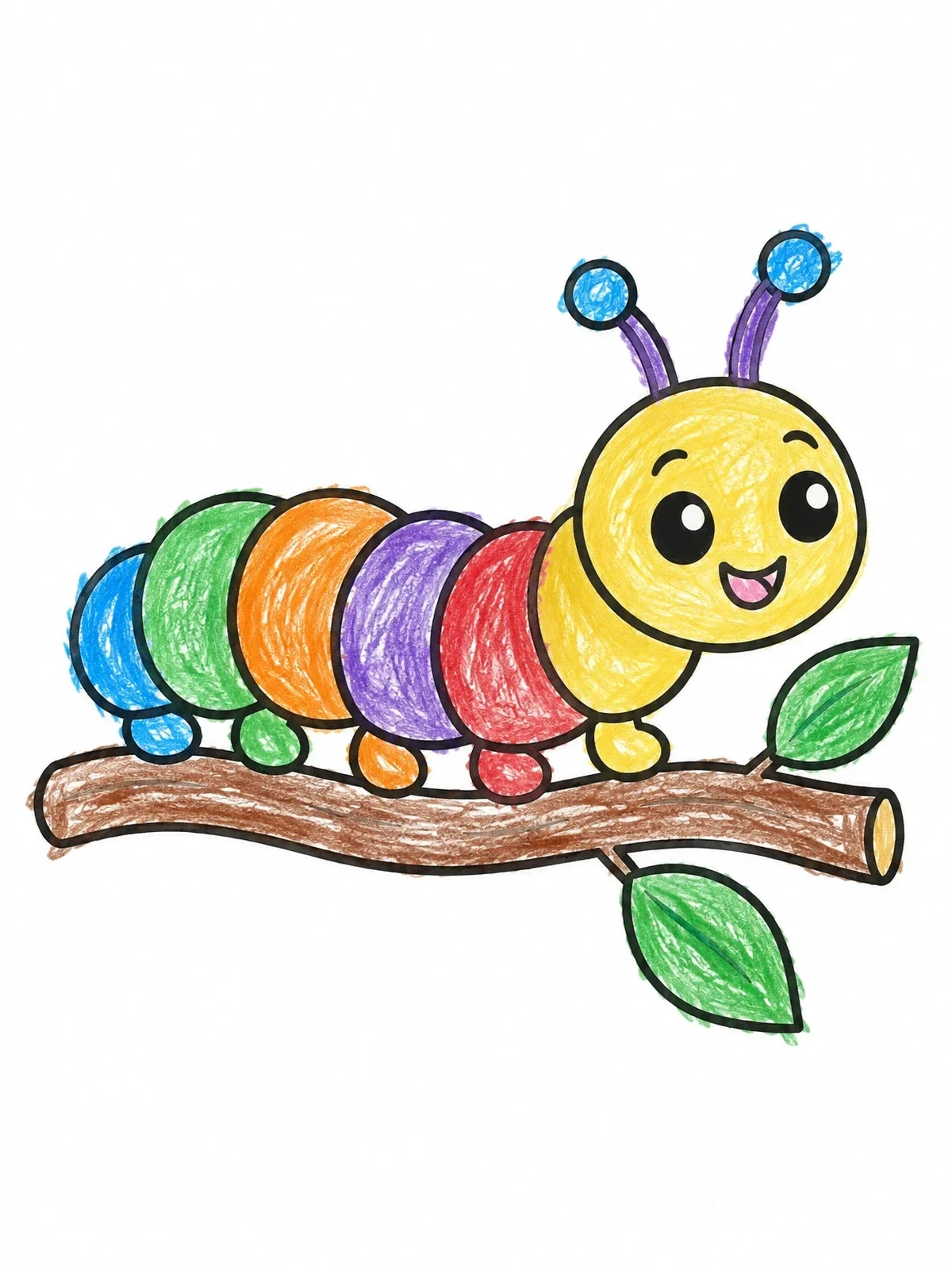 Colored example of the Cute Caterpillar On A Branch coloring page