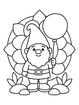 Free printable Garden Gnome Holding A Balloon coloring page