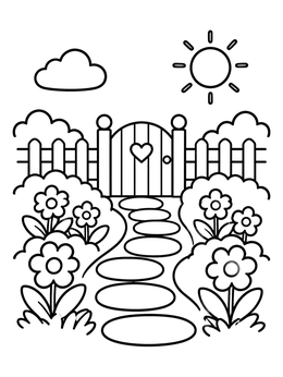 Free printable Garden Path To Wooden Gate coloring page