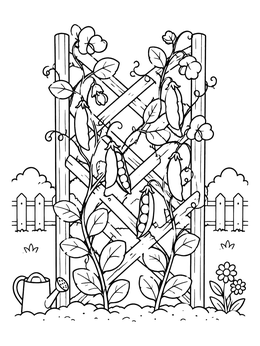 Free printable Garden Peas Growing On Trellis coloring page