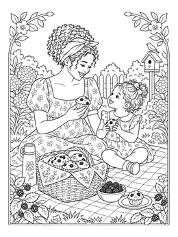 Free printable Garden Picnic With Berry Muffins coloring page