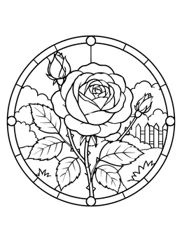 Free printable Garden Rose Window Medallion coloring page