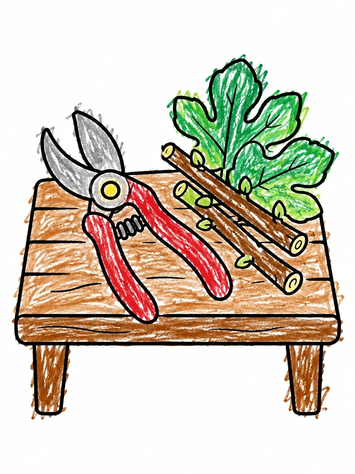 Colored example of the Garden Shears And Fig Cuttings coloring page