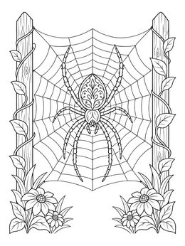 An ornate spider sits patiently on its woven web in this patience coloring page.
