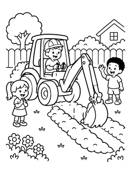 Free printable Digging In The Garden Backhoe coloring page