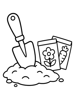 Free printable Garden Trowel And Seed Packets coloring page