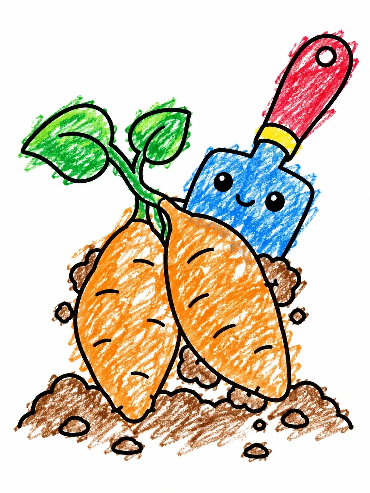 Colored example of the Garden Trowel And Sweet Potatoes coloring page