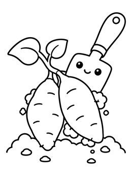Free printable Garden Trowel And Sweet Potatoes coloring page