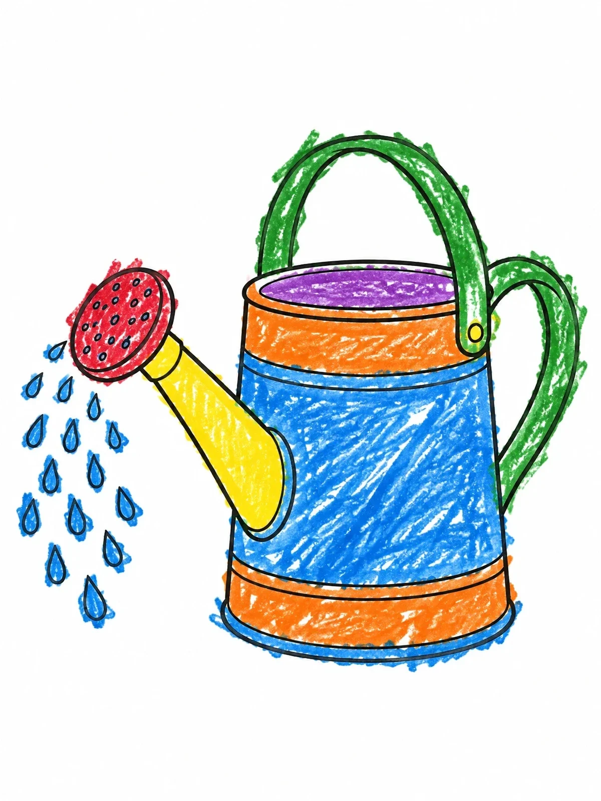 Colored example of the Garden Watering Can With Droplets coloring page