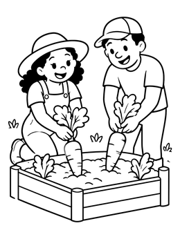 Free printable Harvesting Carrots In Raised Bed coloring page