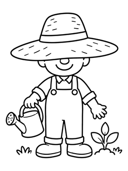 Free printable Gardener In An Oversized Straw Hat coloring page