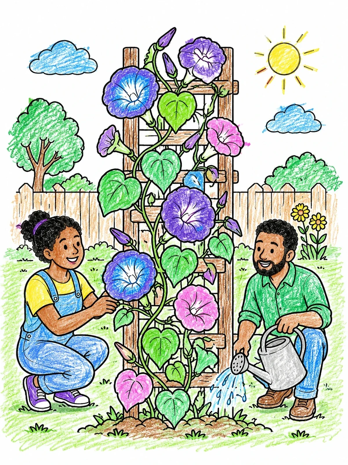 Colored example of the Gardening By The Trellis coloring page