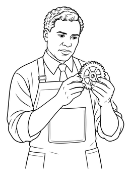 Free printable Garrett Morgan Inspecting A Gear coloring page
