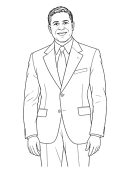 Portrait of inventor Garrett Morgan coloring page dressed in an elegant business suit and tie.