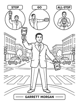 Free printable Garrett Morgan Traffic Signal Demonstration coloring page