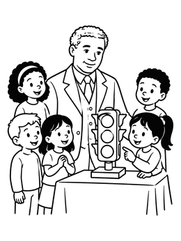 Free printable Garrett Morgan Demonstrating His Traffic Signal coloring page