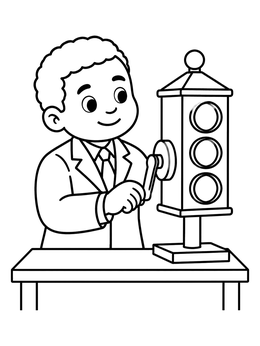 Free printable Garrett Morgan Testing Traffic Signal Model coloring page
