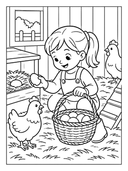 Free printable Gathering Eggs In The Chicken Coop coloring page