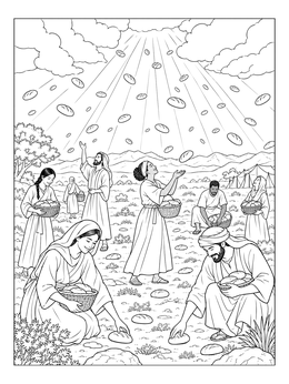 Free printable Gathering Heavenly Bread In The Desert coloring page