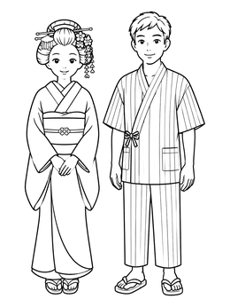 Free printable Japanese Maiko And Young Man In Kimono coloring page