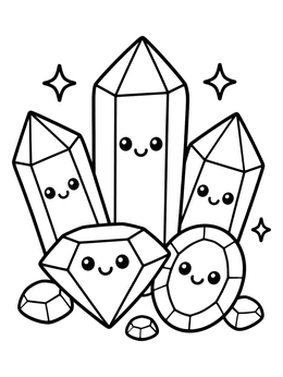 Free printable Cute Smiling Gemstones And Crystals coloring page