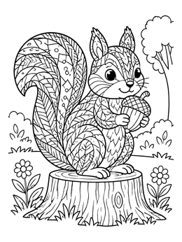 Free printable Cute Zentangle Squirrel With Acorn coloring page