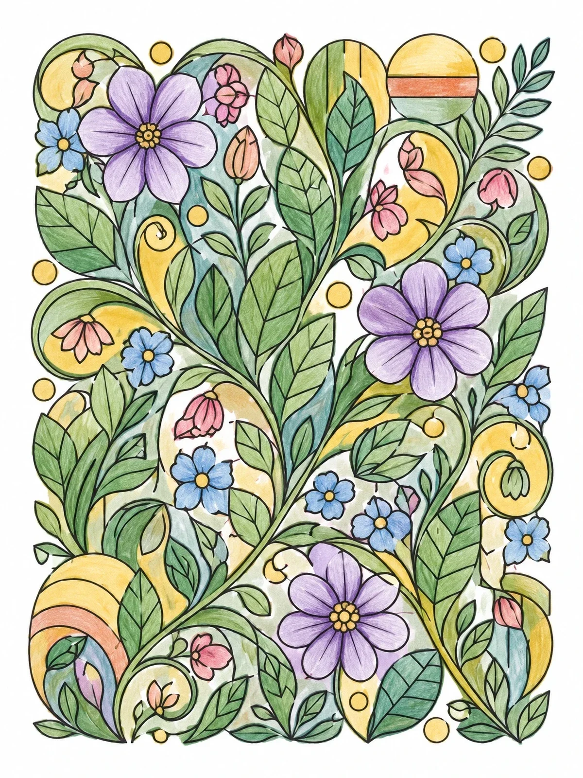 Colored example of the Intricate Botanical Flower Pattern coloring page