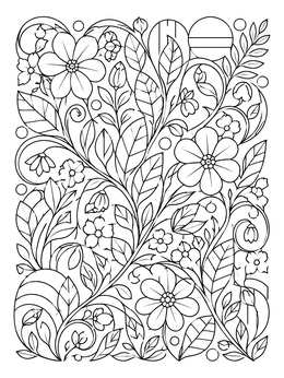 Detailed floral vine gel pen coloring page for adults.