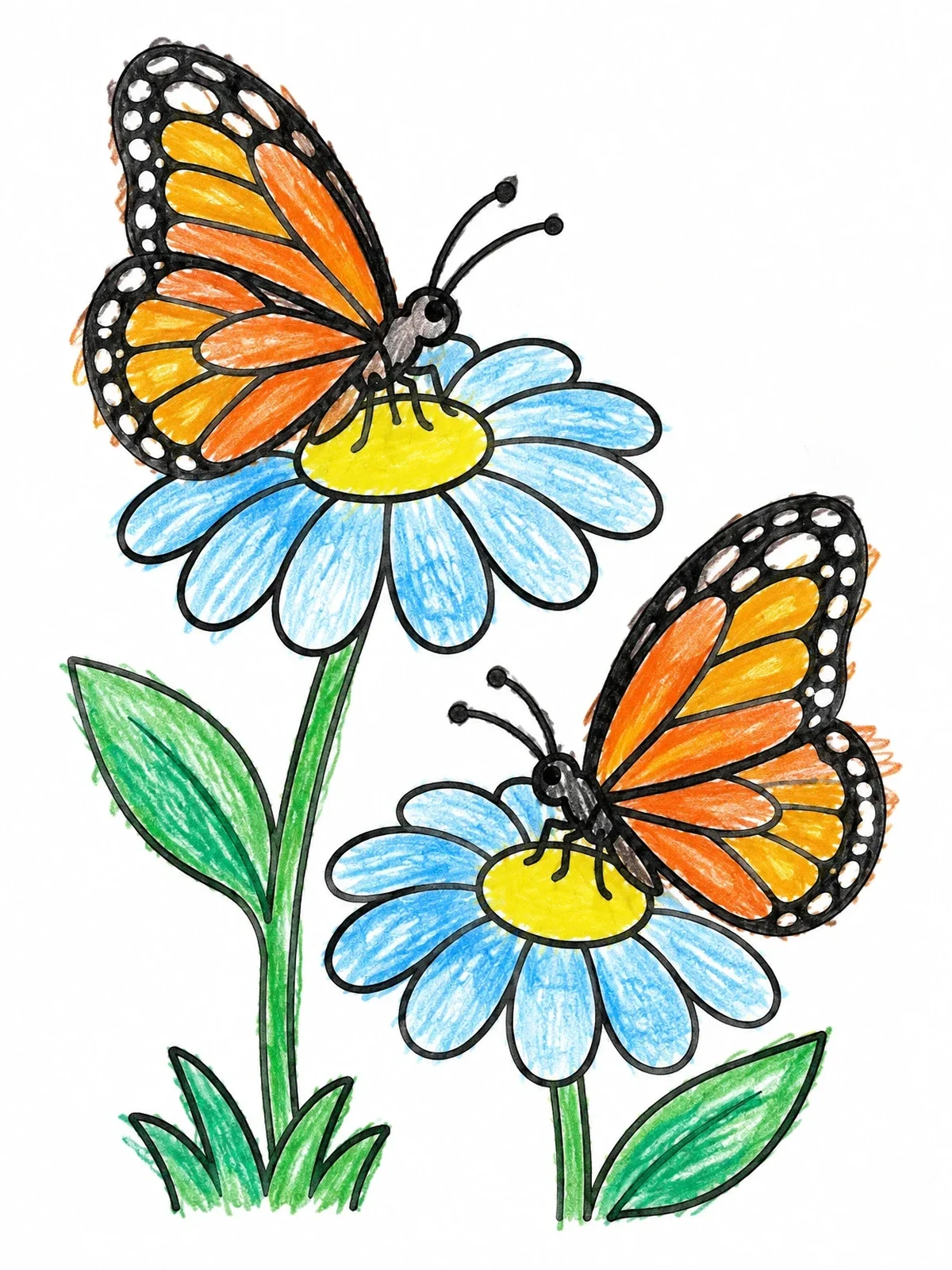 Colored example of the Monarch Butterflies On Daisy Blooms coloring page