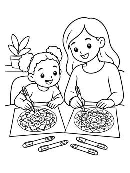 Free printable Mother And Child Drawing Mandalas coloring page