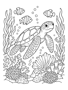 Free printable Sea Turtle On Coral Reef coloring page