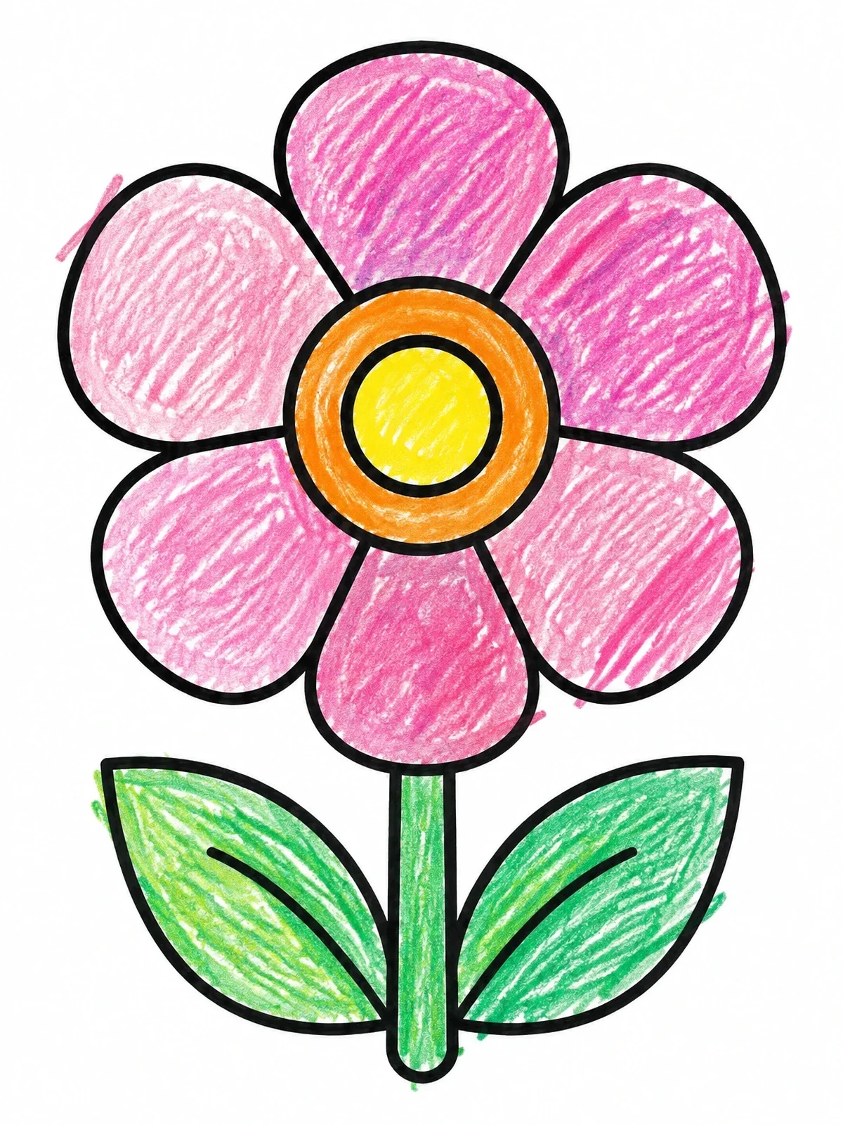 Colored example of the Simple Daisy Flower With Leaves coloring page