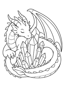 Free printable Sleeping Dragon With Crystal Spire Cluster coloring page