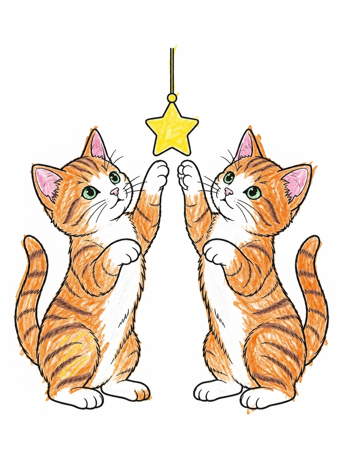 Colored example of the Twin Kittens Reaching For Star coloring page