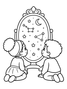 Free printable Twins Gazing Into Constellation Mirror coloring page