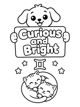 Free printable Gemini Zodiac Kittens And Puppy Sign coloring page
