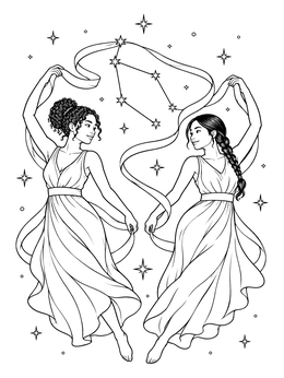 Free printable Gemini Zodiac Twin Dancers coloring page