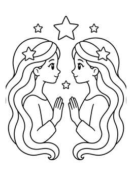 Free printable Twin Girls With Celestial Stars coloring page