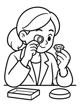 Free printable Gemologist Inspecting A Sparkling Diamond coloring page