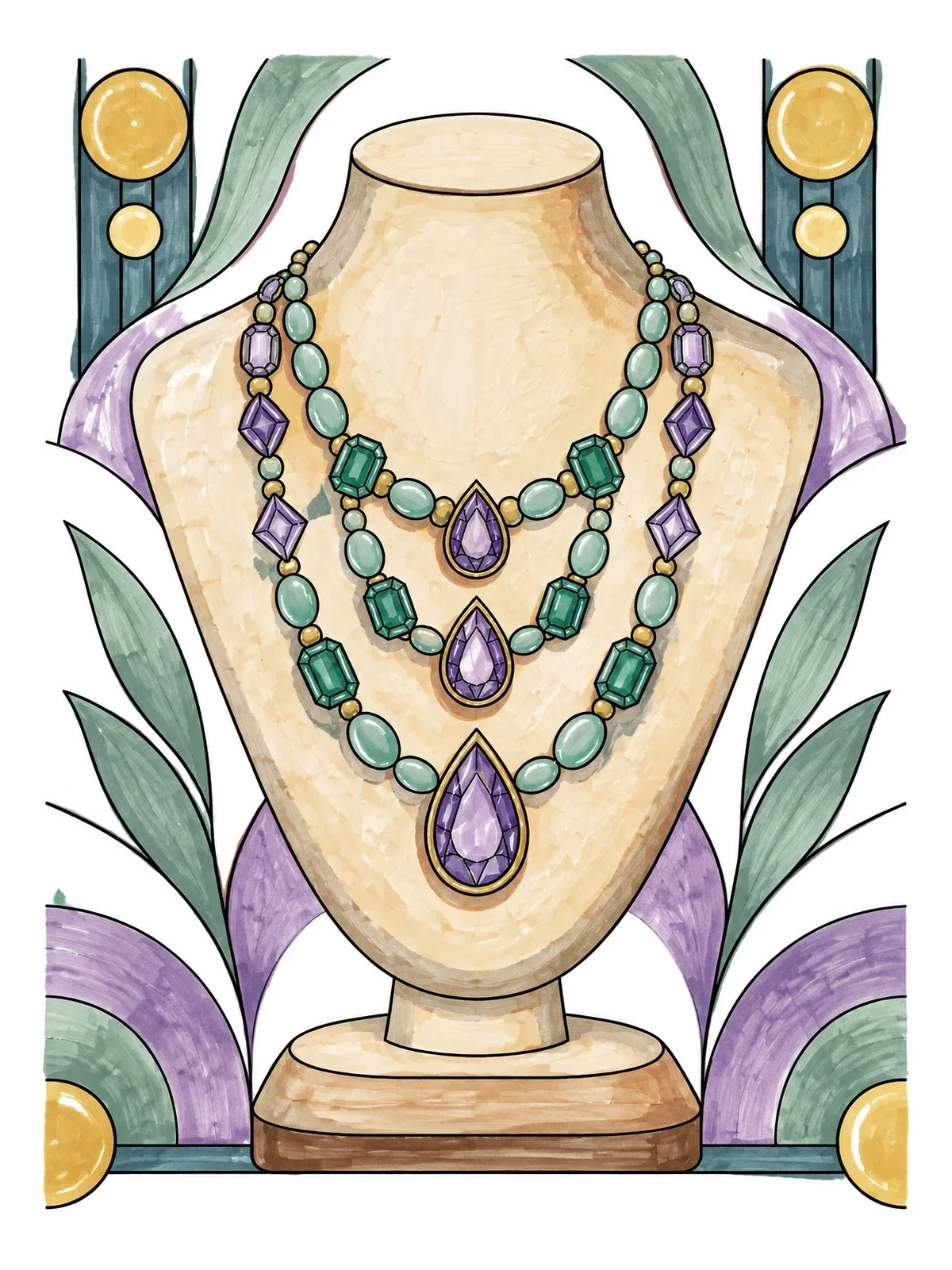 Colored example of the Multi Strand Gemstone Necklace On Display coloring page