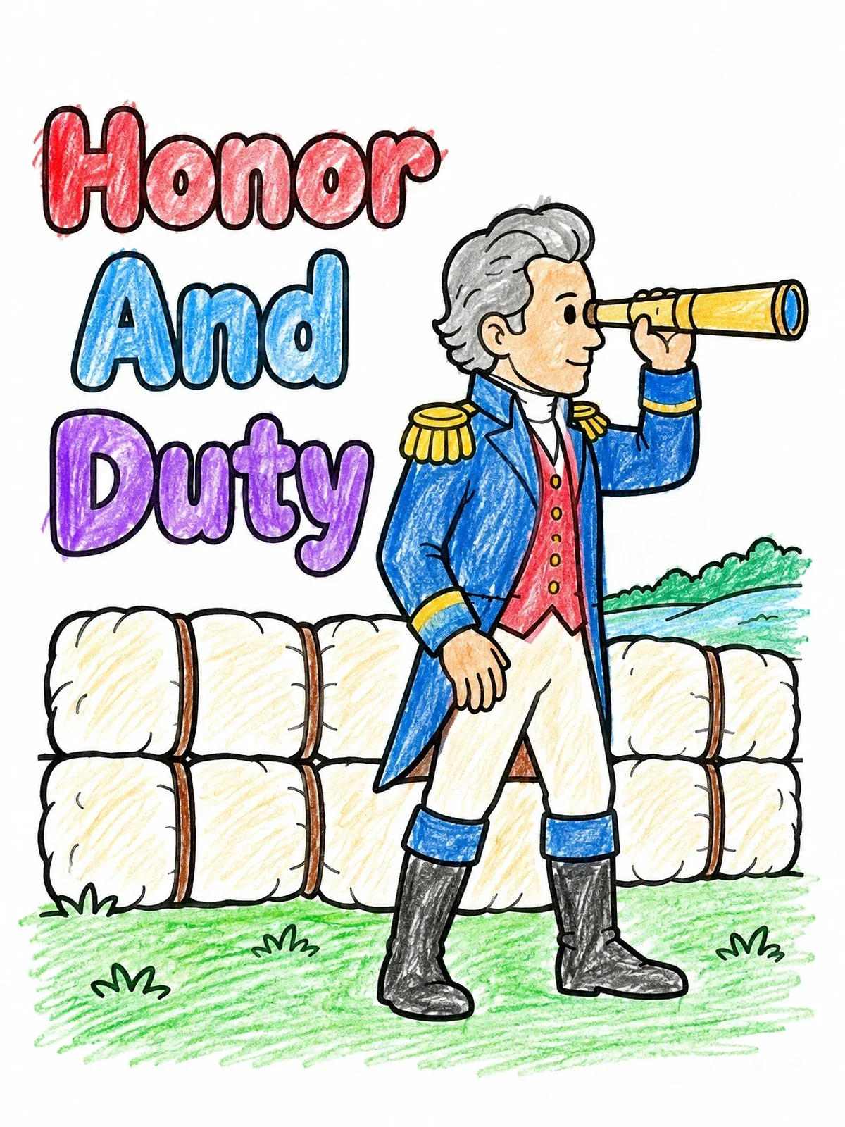 Colored example of the General Andrew Jackson With Spyglass coloring page