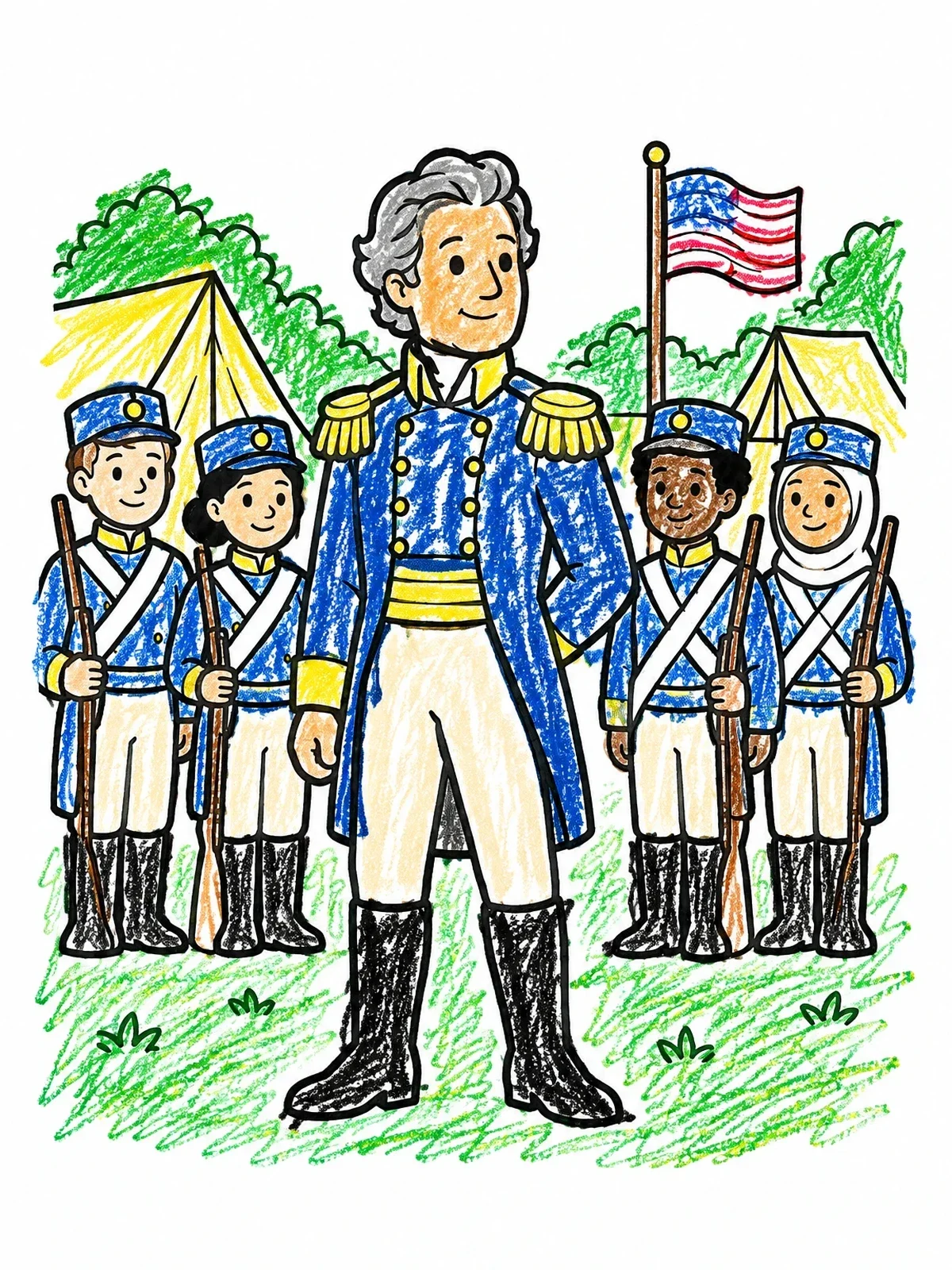 Colored example of the General Andrew Jackson At Military Camp coloring page
