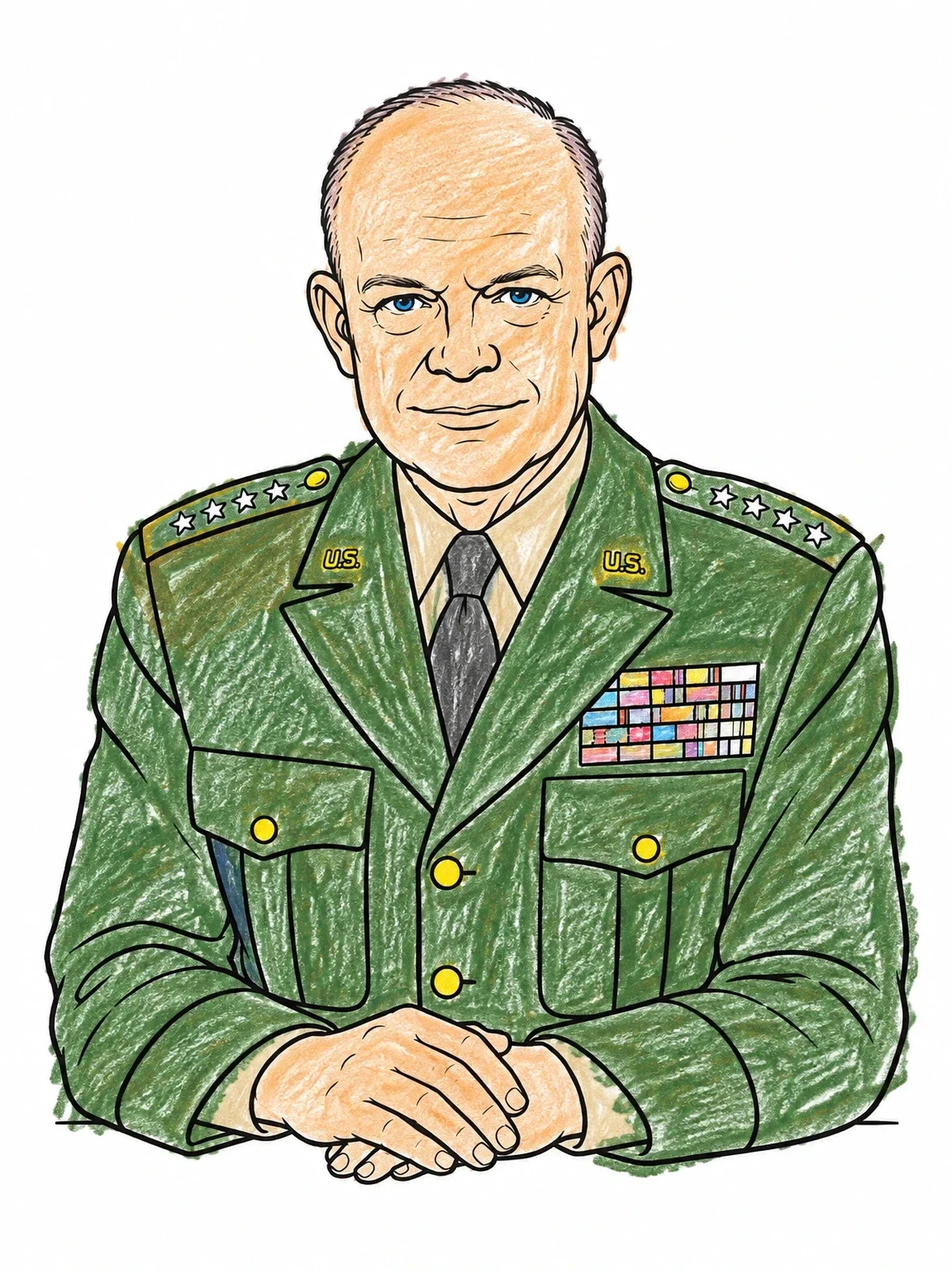 Colored example of the General Dwight D Eisenhower Portrait coloring page