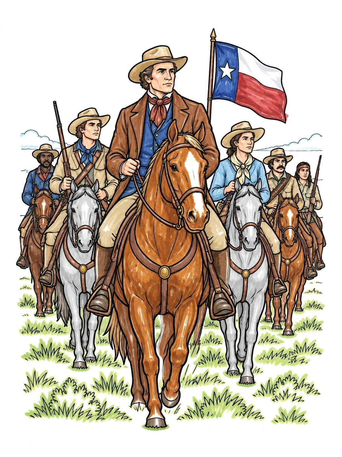 Colored example of the General Sam Houston On Horseback coloring page