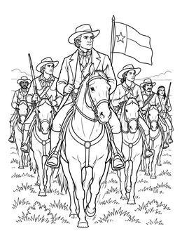 Historic general riding horseback with Texas flag on this houston coloring page.